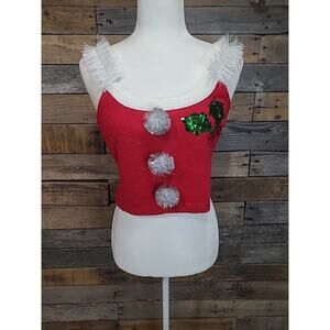 Christmas Sweater Tank Crop Top Sz M( 7-8) Women's"Ugly" Knit Cropped Mistletoe